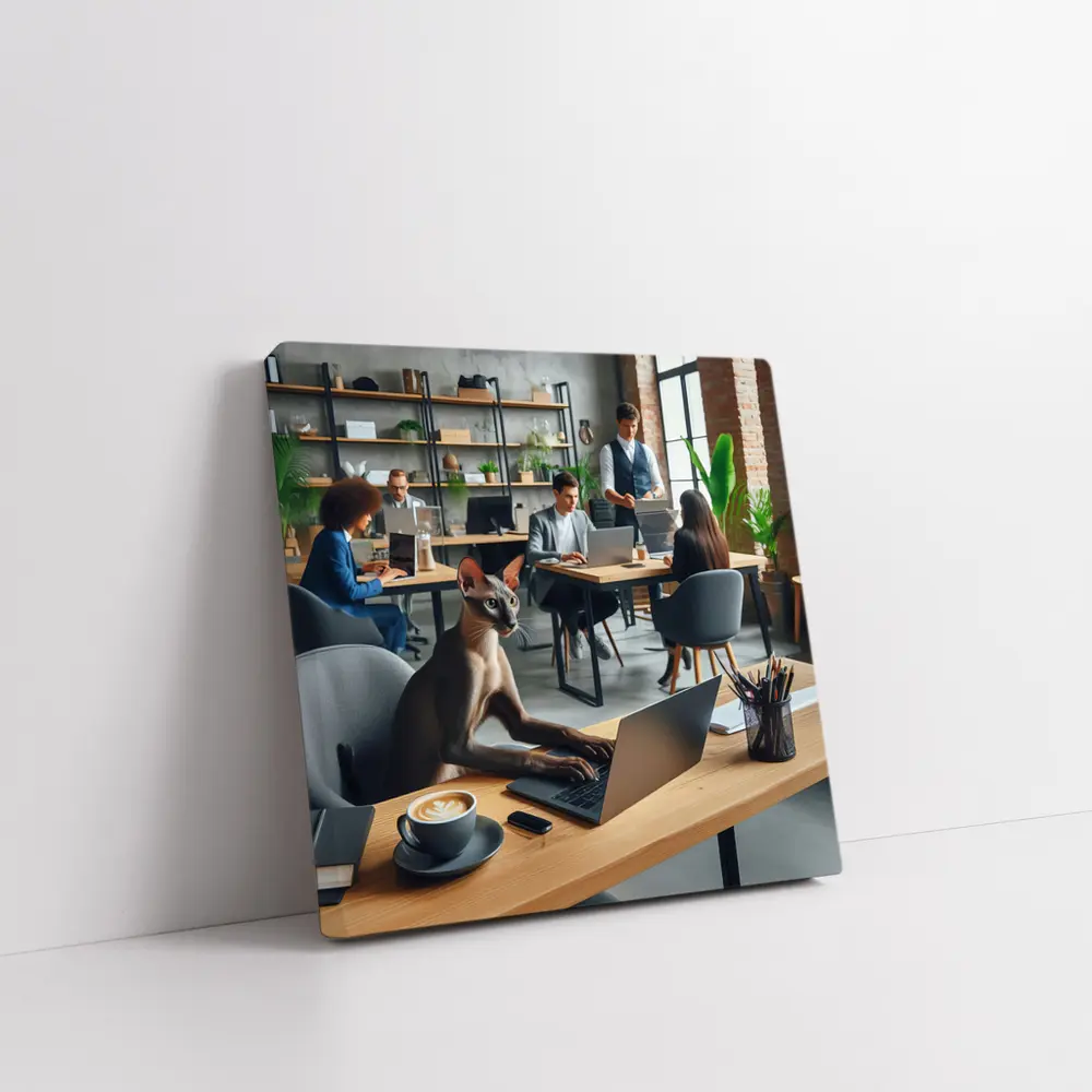 Sphynx Cat Working Laptop Coworking Office – Wall Art