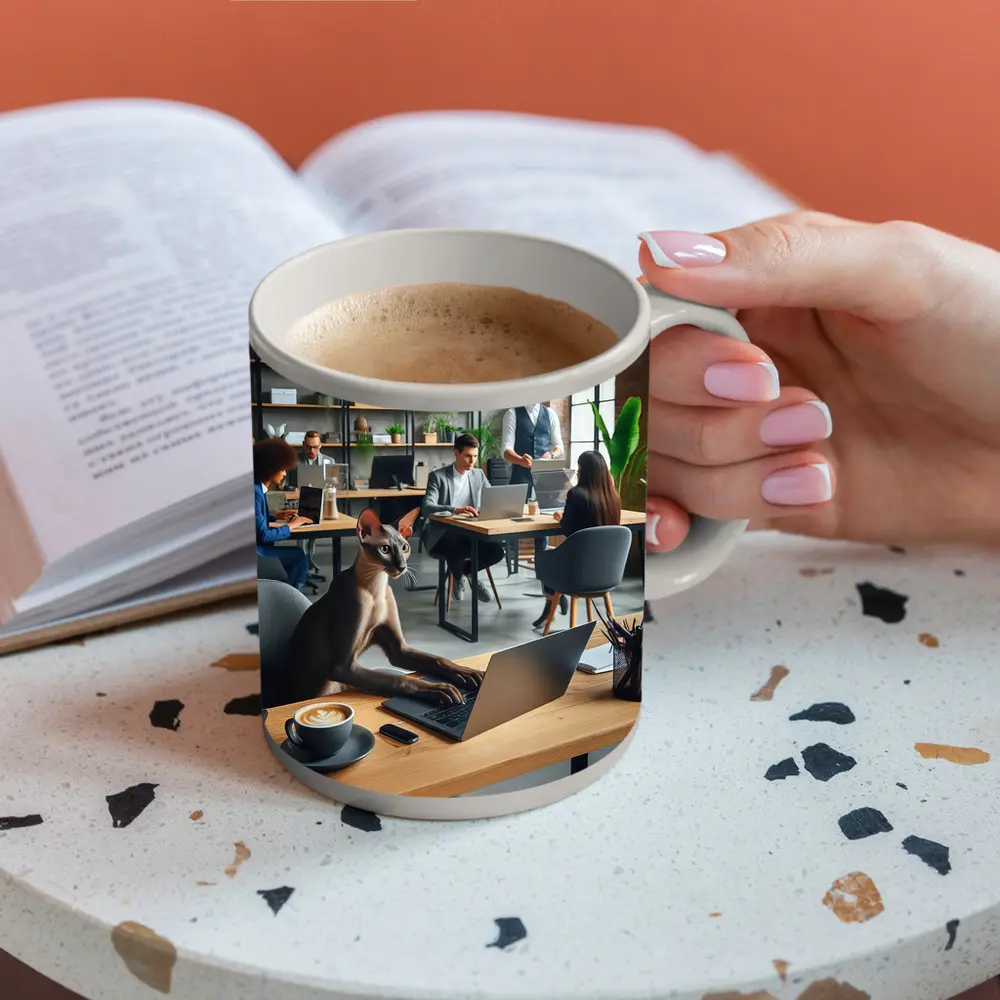 Sphynx Cat Working Laptop Coworking Office – Mugs