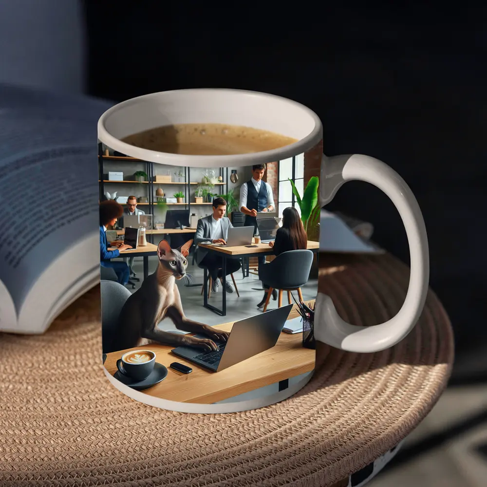 Sphynx Cat Working Laptop Coworking Office – Mugs