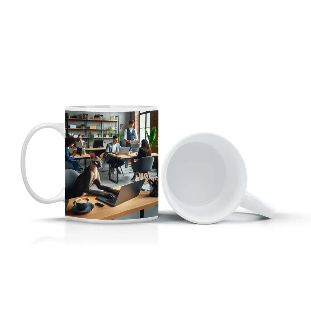Sphynx Cat Working Laptop Coworking Office – Mugs
