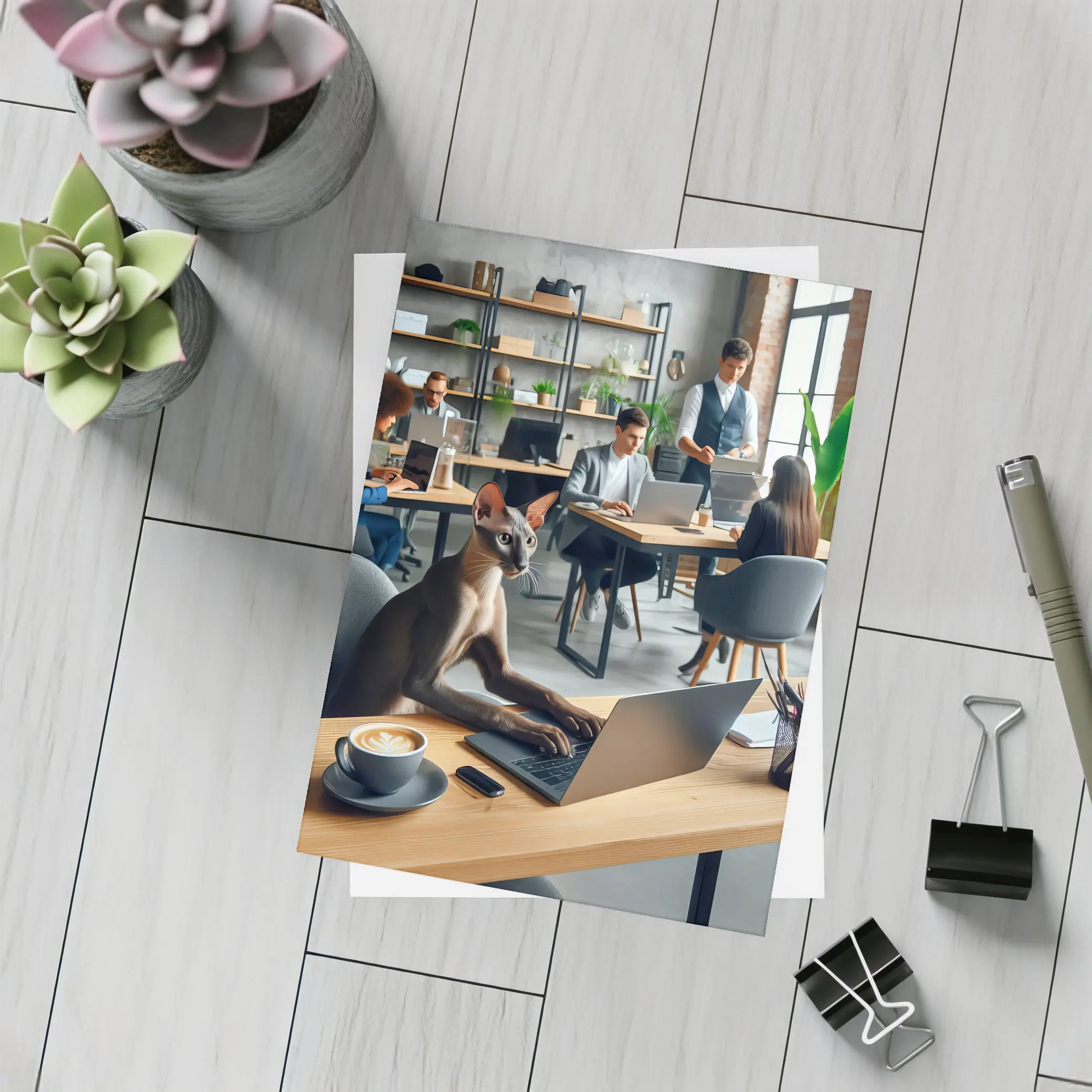 Sphynx Cat Working Laptop Coworking Office – Postcards