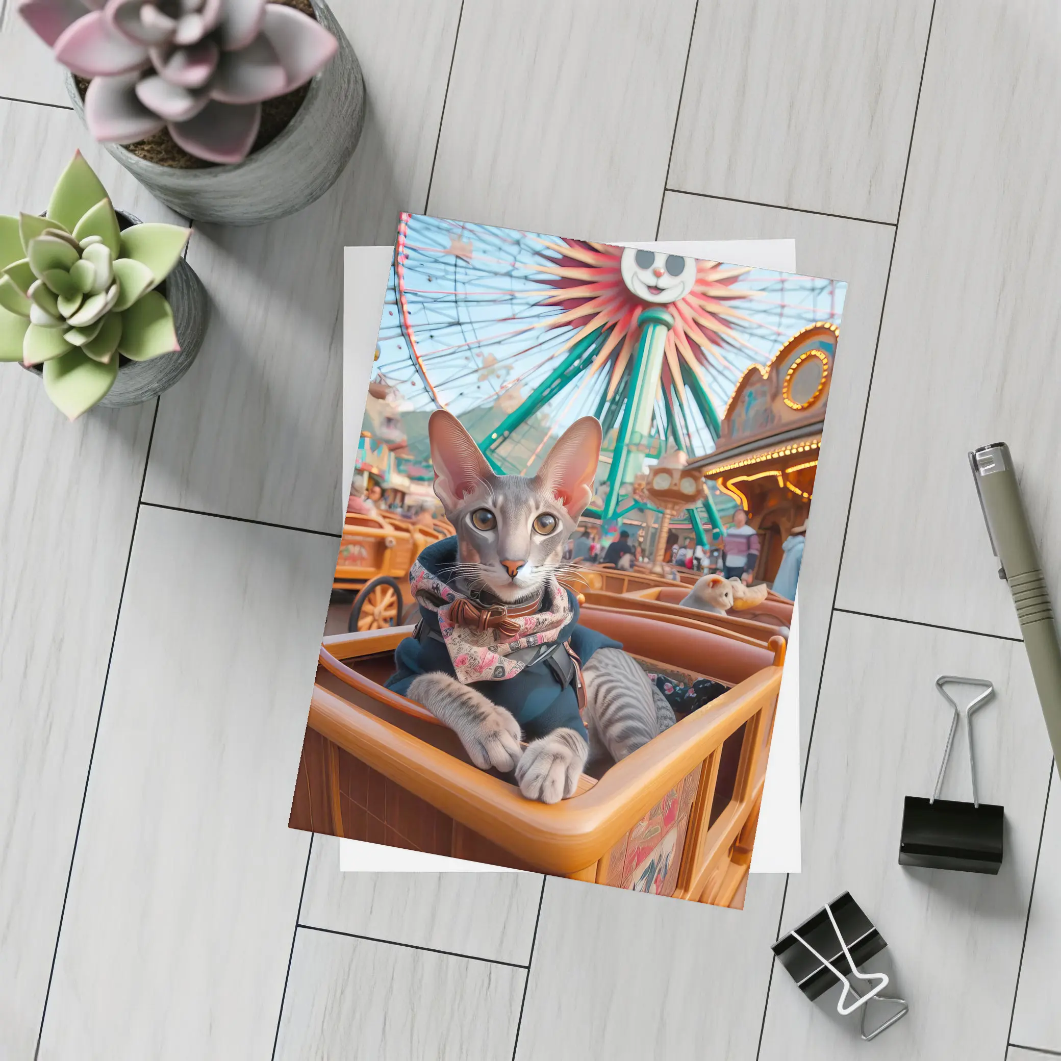 Oriental Shorthair Cat at Amusement Park – Postcards