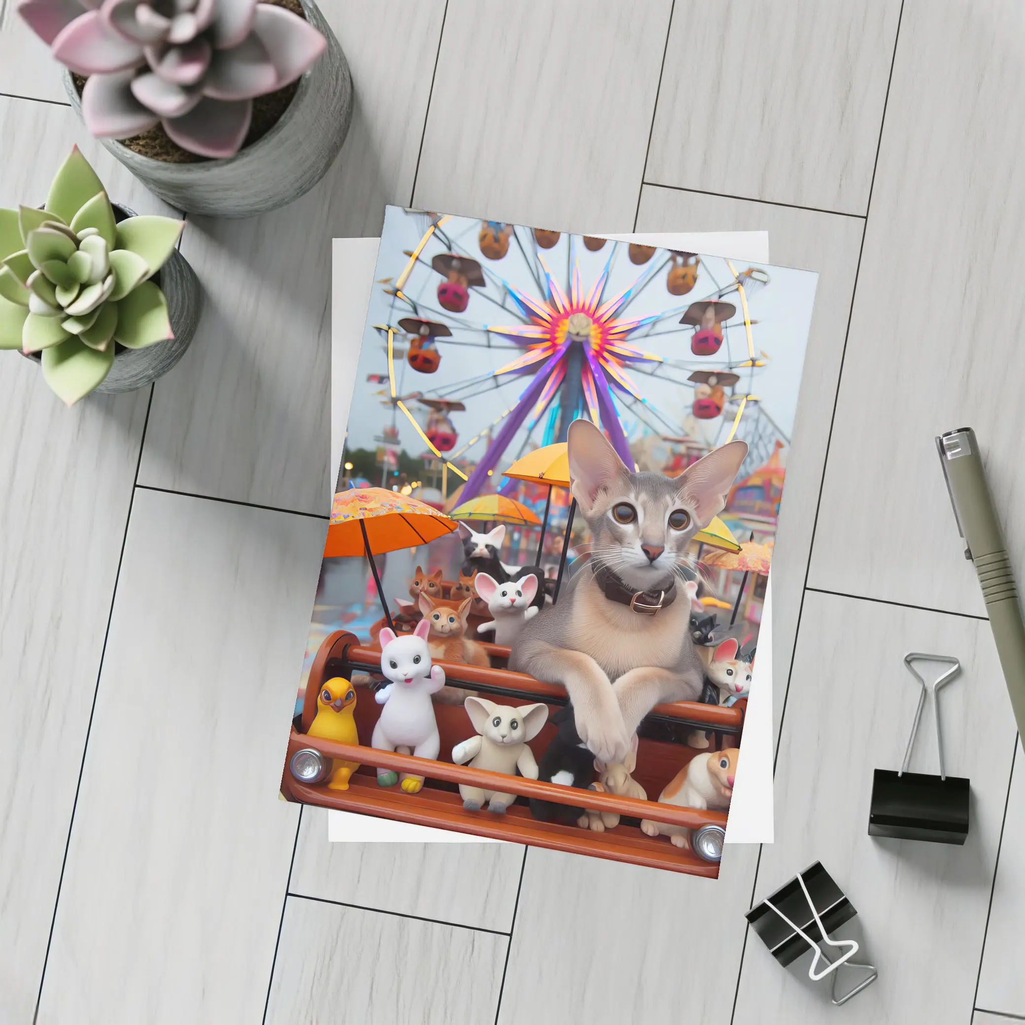Abyssinian Cat Carnival Ferris Wheel Scene – Postcards