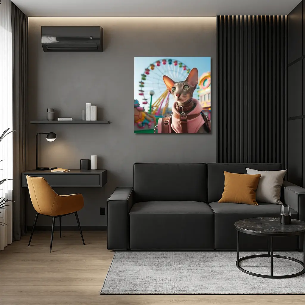 Oriental Shorthair Cat at Colorful Amusement Park – Wall Art
