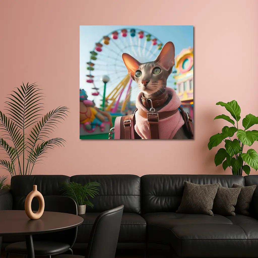 Oriental Shorthair Cat at Colorful Amusement Park – Wall Art