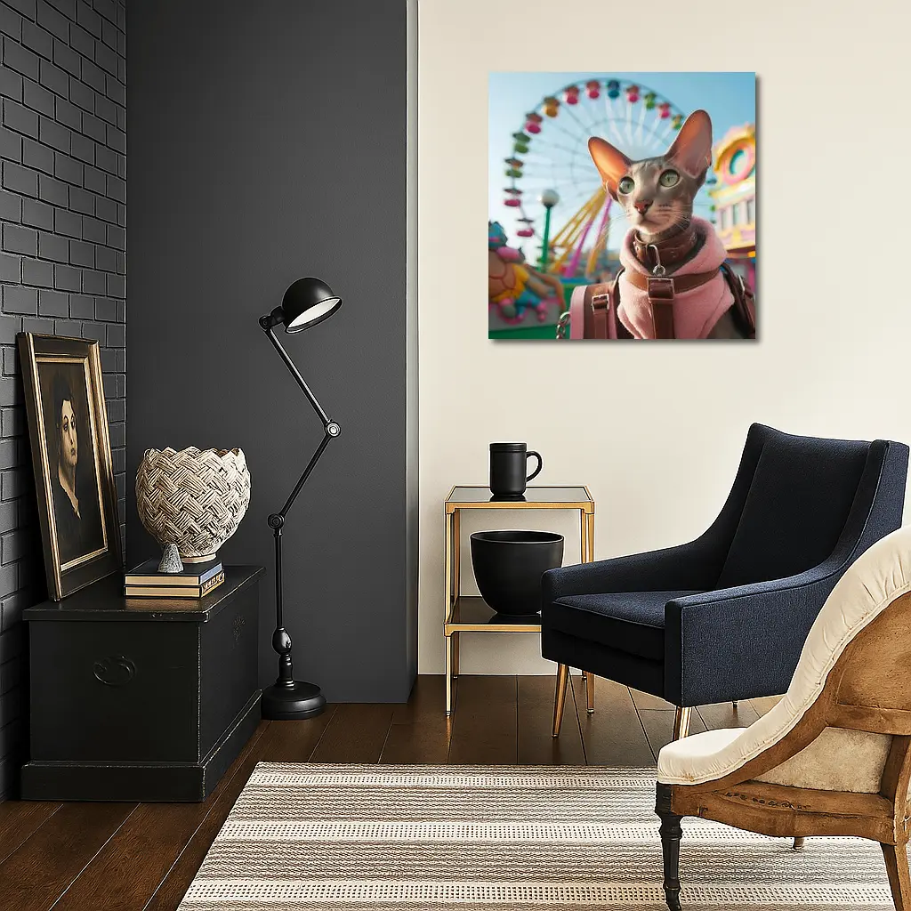 Oriental Shorthair Cat at Colorful Amusement Park – Wall Art