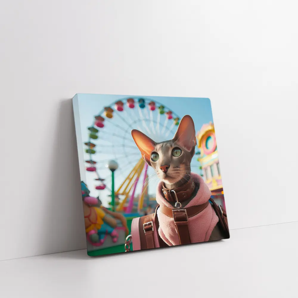 Oriental Shorthair Cat at Colorful Amusement Park – Wall Art
