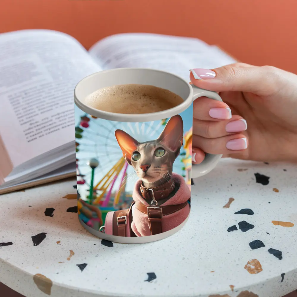 Oriental Shorthair Cat at Colorful Amusement Park – Mugs