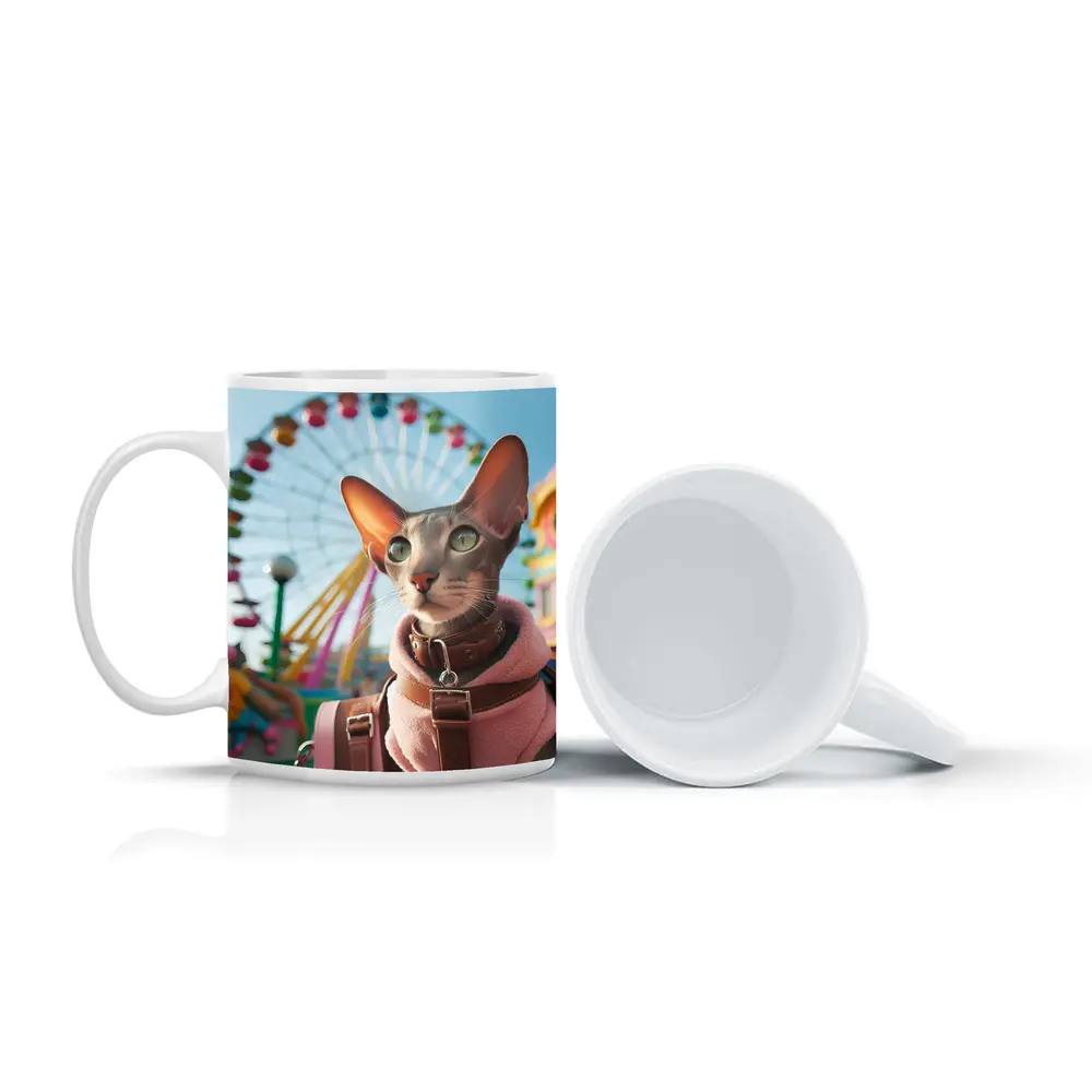 Oriental Shorthair Cat at Colorful Amusement Park – Mugs