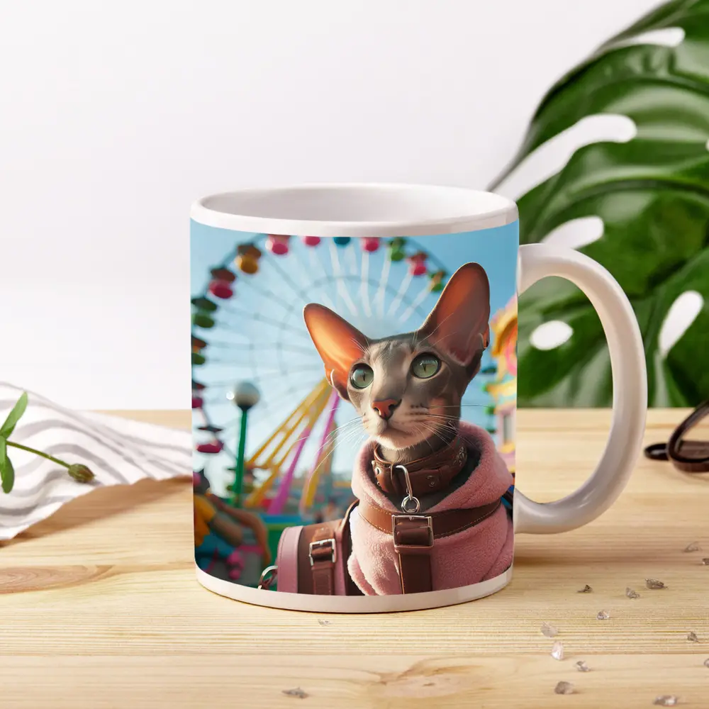 Oriental Shorthair Cat at Colorful Amusement Park – Mugs