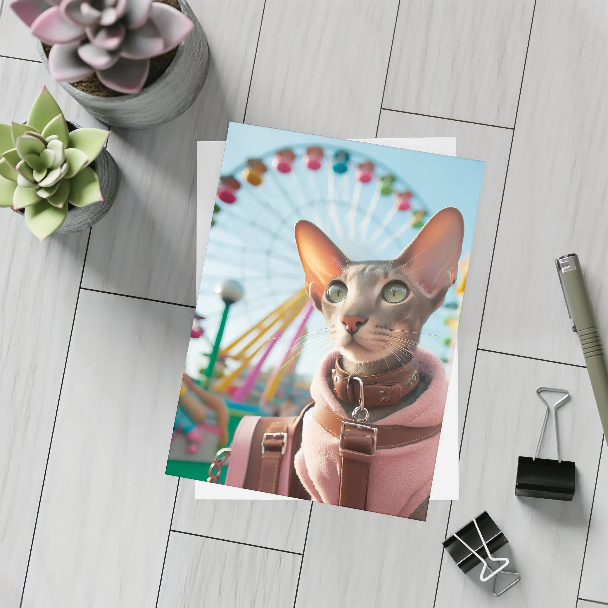 Oriental Shorthair Cat at Colorful Amusement Park – Postcards