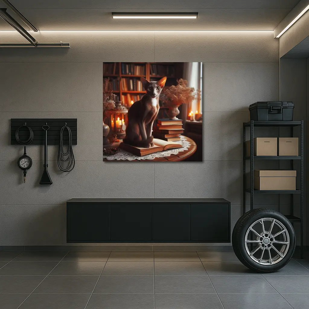 Oriental Shorthair Cat Cozy Library Setting – Wall Art