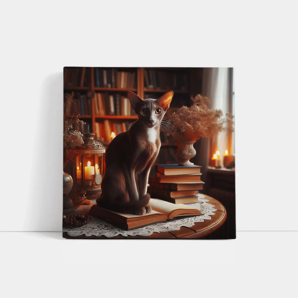 Oriental Shorthair Cat Cozy Library Setting – Wall Art