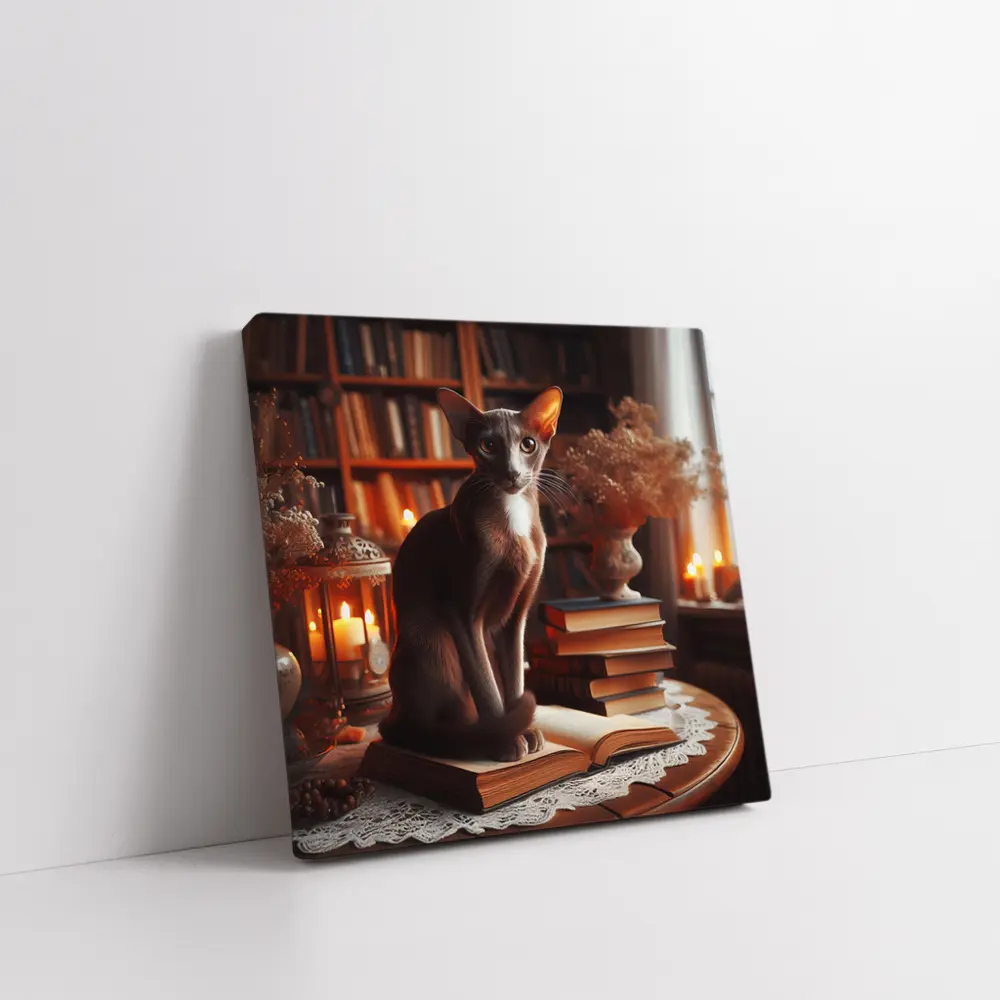Oriental Shorthair Cat Cozy Library Setting – Wall Art