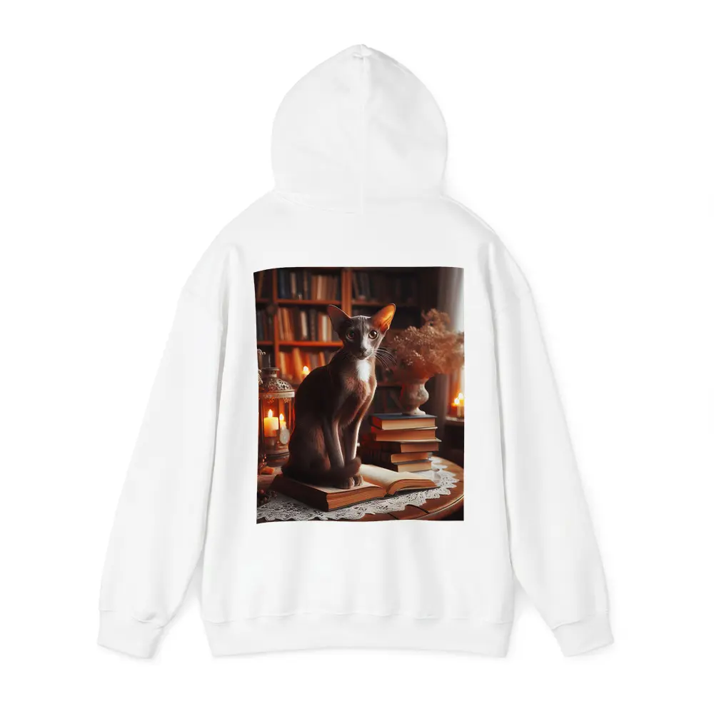 Oriental Shorthair Cat Cozy Library Setting – Hoodies