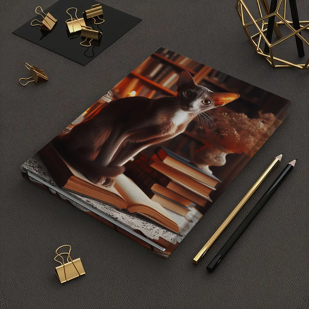 Oriental Shorthair Cat Cozy Library Setting – Notebooks