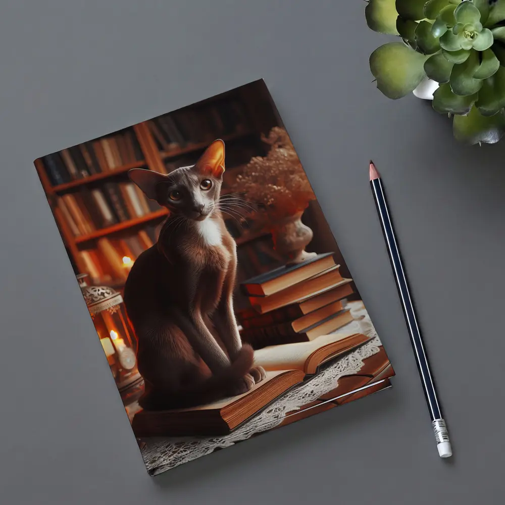 Oriental Shorthair Cat Cozy Library Setting – Notebooks