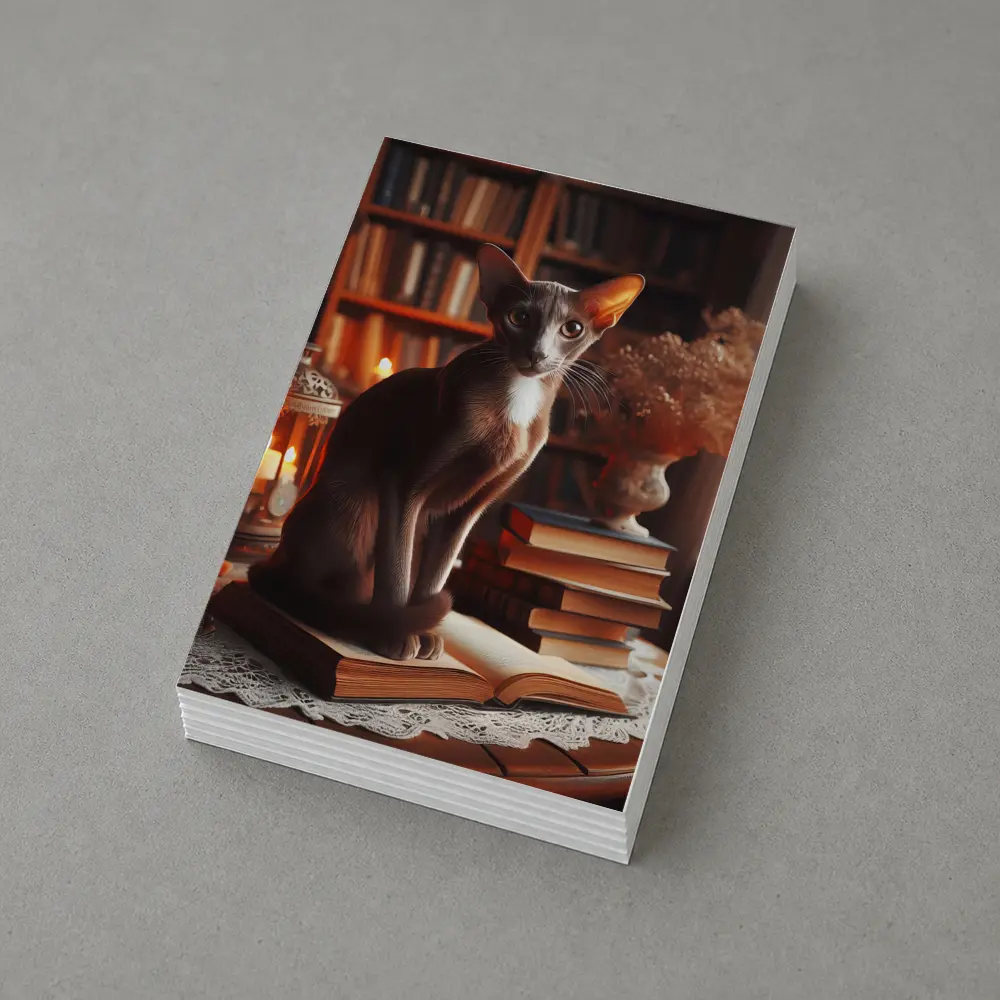 Oriental Shorthair Cat Cozy Library Setting – Postcards