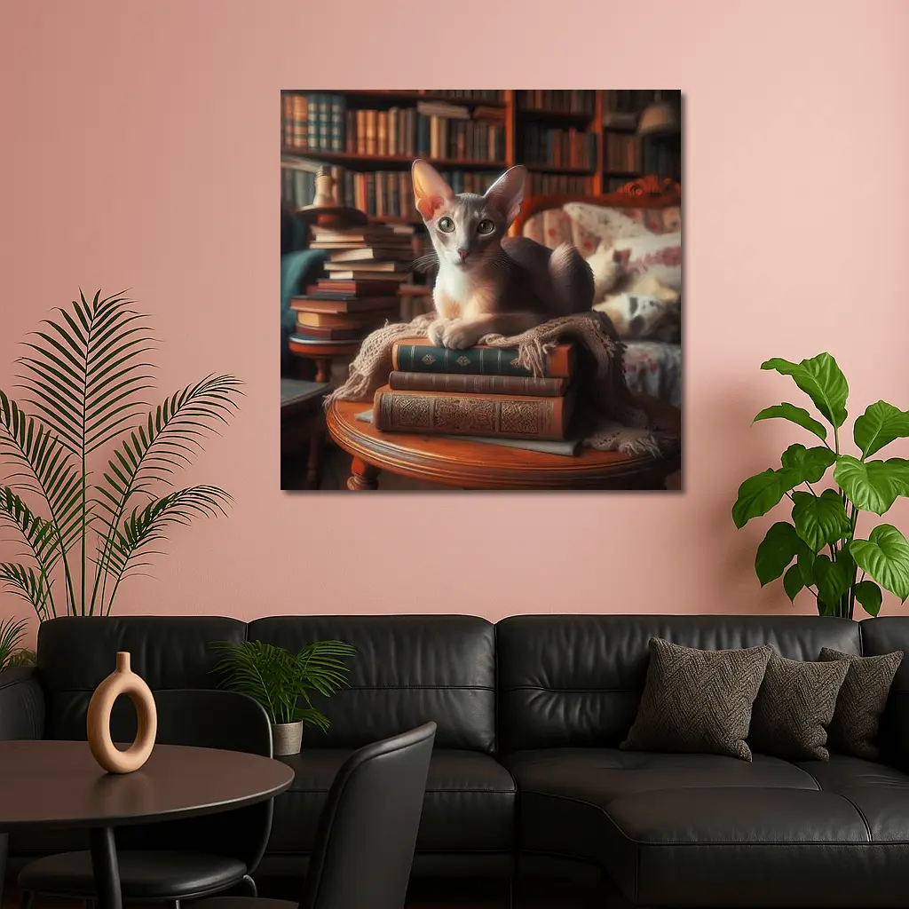 Oriental Shorthair Cat Library Cozy Books – Wall Art