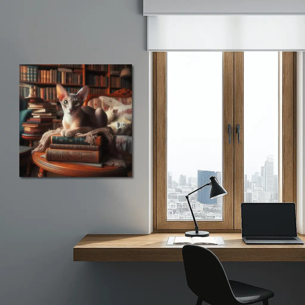 Oriental Shorthair Cat Library Cozy Books – Wall Art