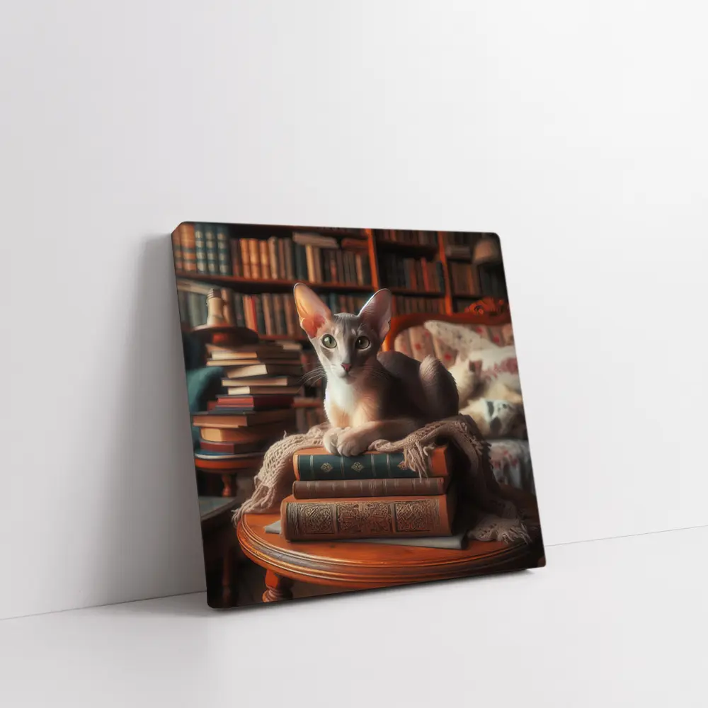 Oriental Shorthair Cat Library Cozy Books – Wall Art