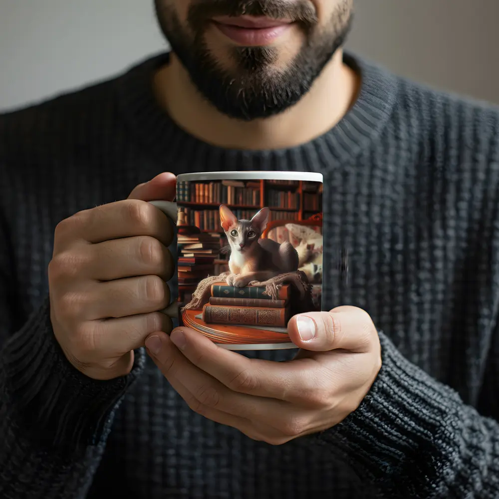 Oriental Shorthair Cat Library Cozy Books – Mugs