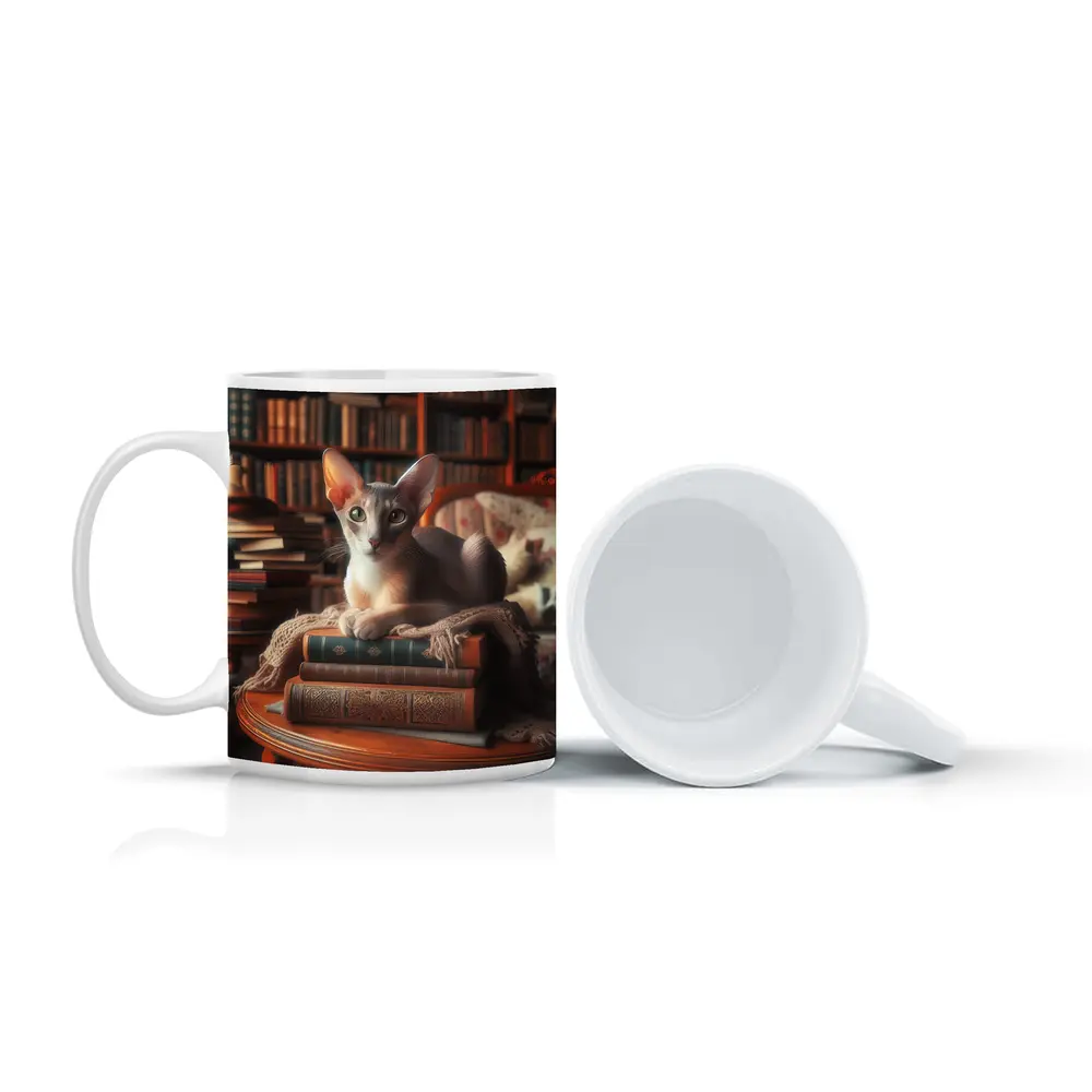 Oriental Shorthair Cat Library Cozy Books – Mugs