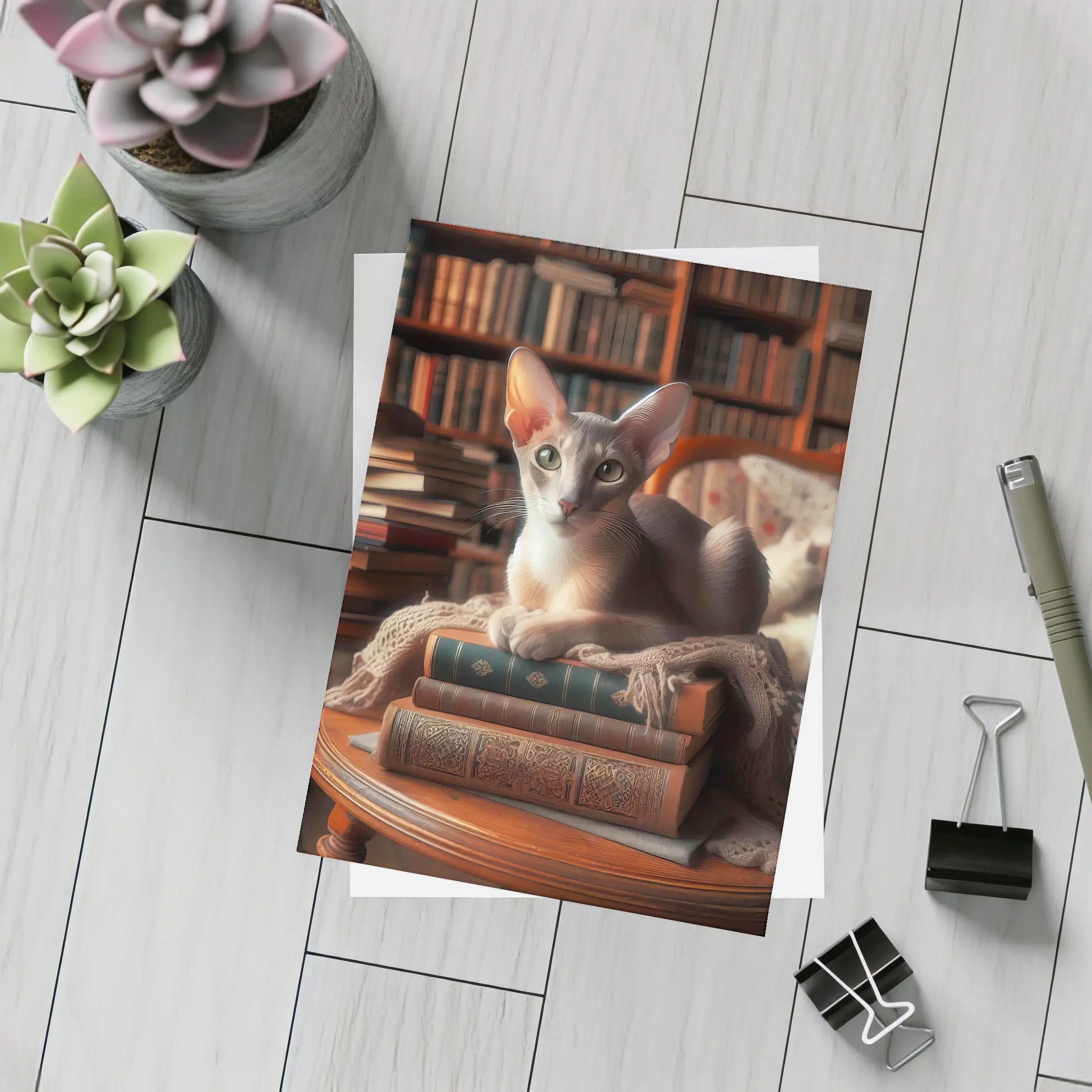 Oriental Shorthair Cat Library Cozy Books – Postcards