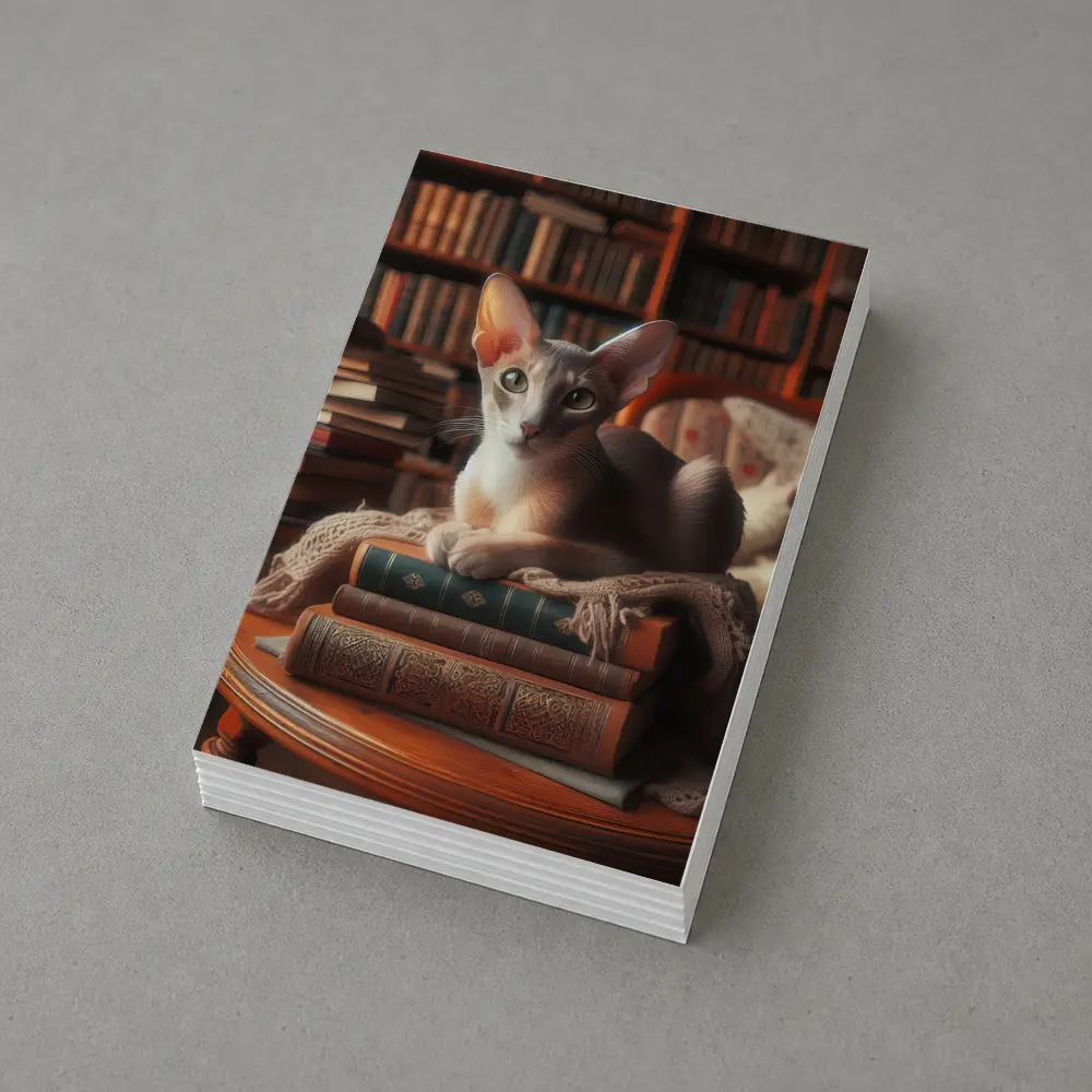 Oriental Shorthair Cat Library Cozy Books – Postcards