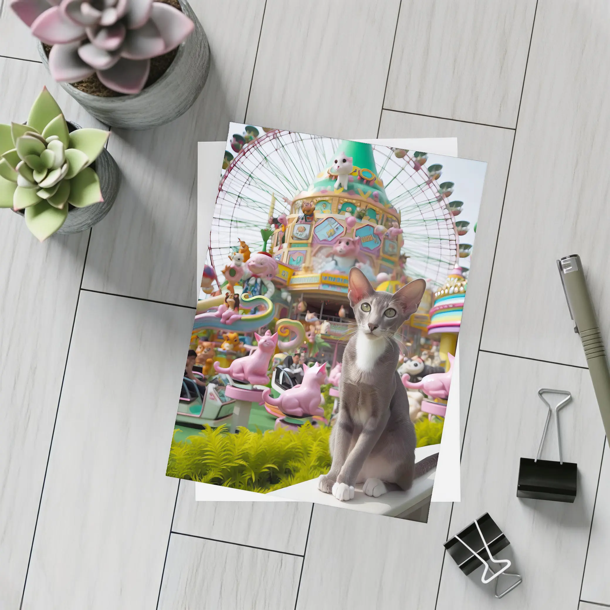 Oriental Shorthair Cat Colorful Amusement Park – Postcards