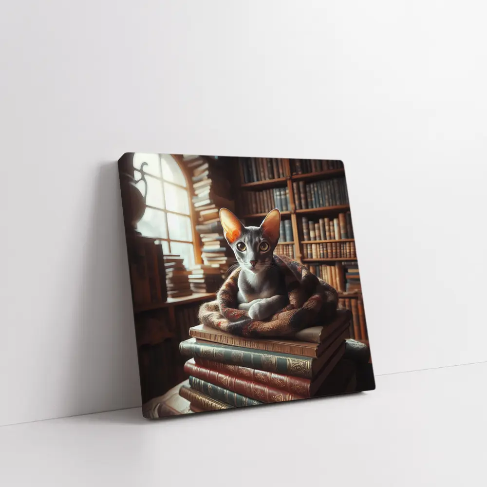 Oriental Shorthair Cat Resting On Books – Wall Art
