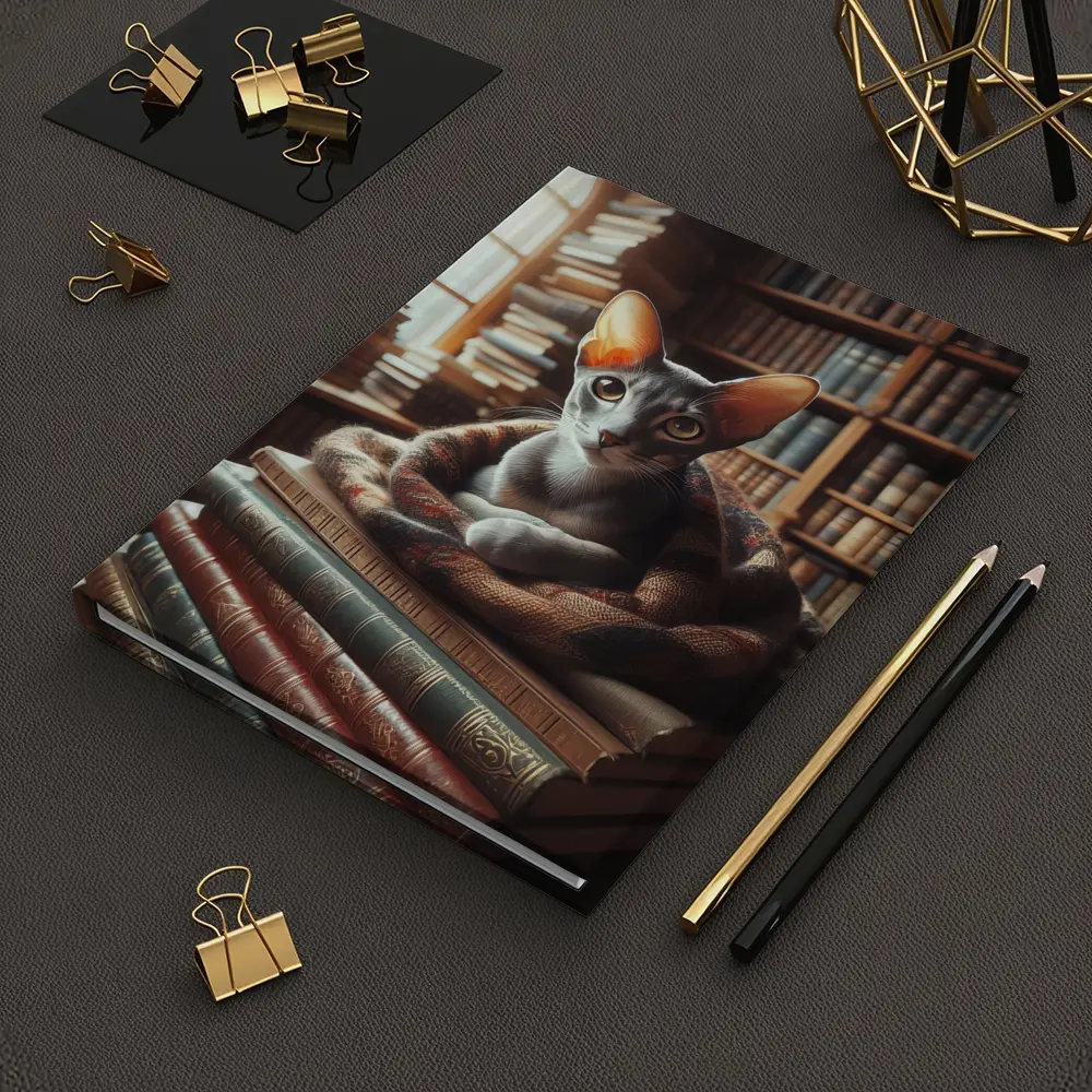 Oriental Shorthair Cat Resting On Books – Notebooks