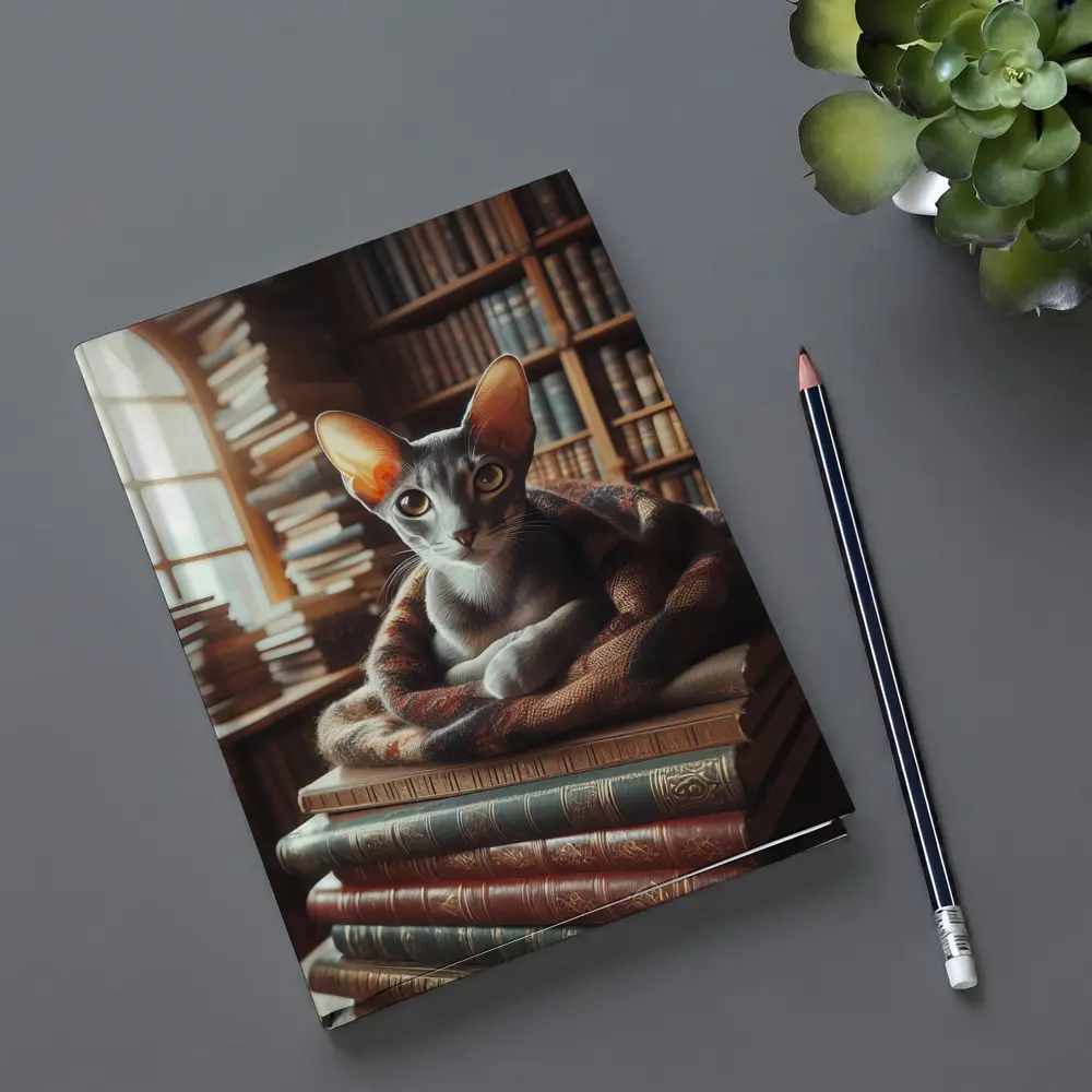 Oriental Shorthair Cat Resting On Books – Notebooks