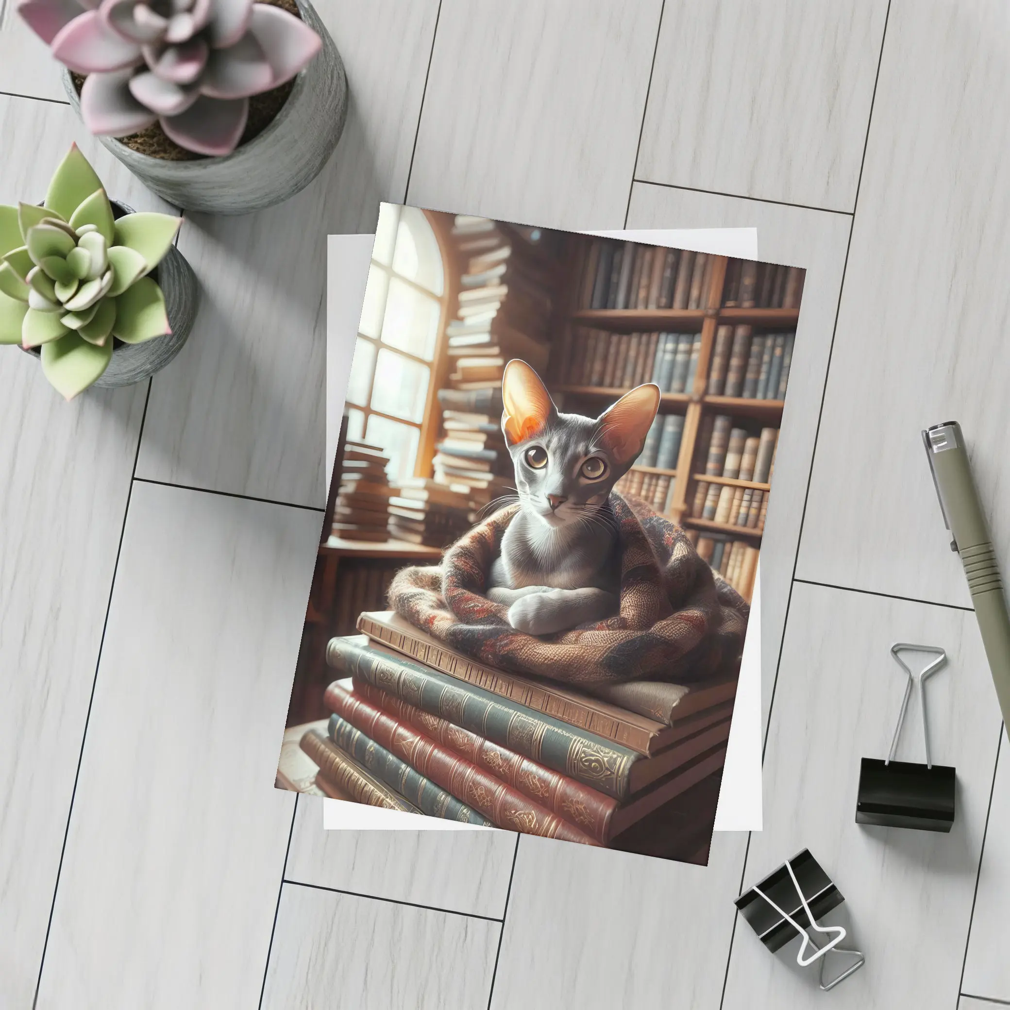 Oriental Shorthair Cat Resting On Books – Postcards