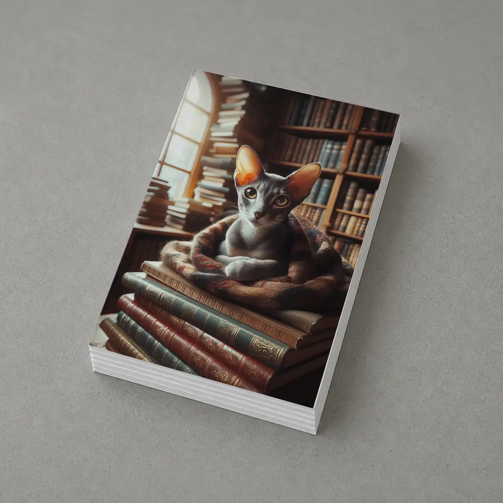 Oriental Shorthair Cat Resting On Books – Postcards