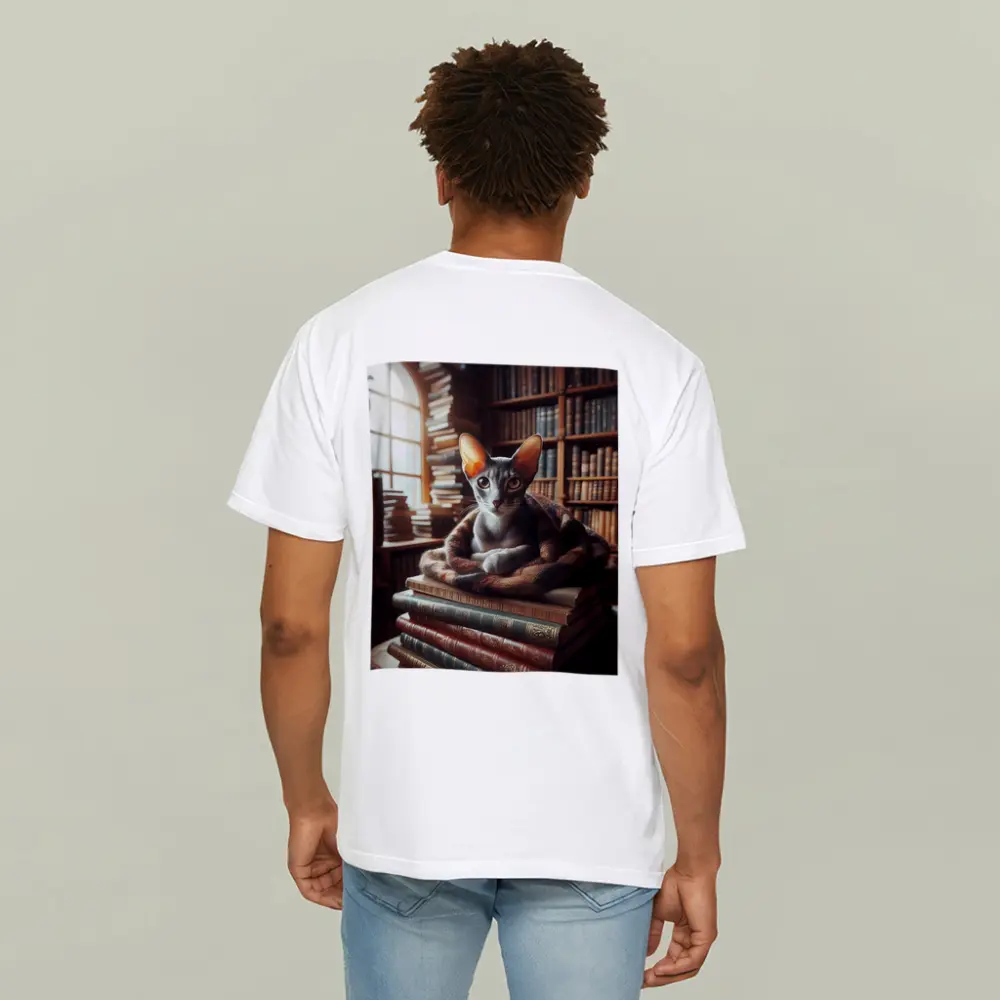 Oriental Shorthair Cat Resting On Books – T-Shirts