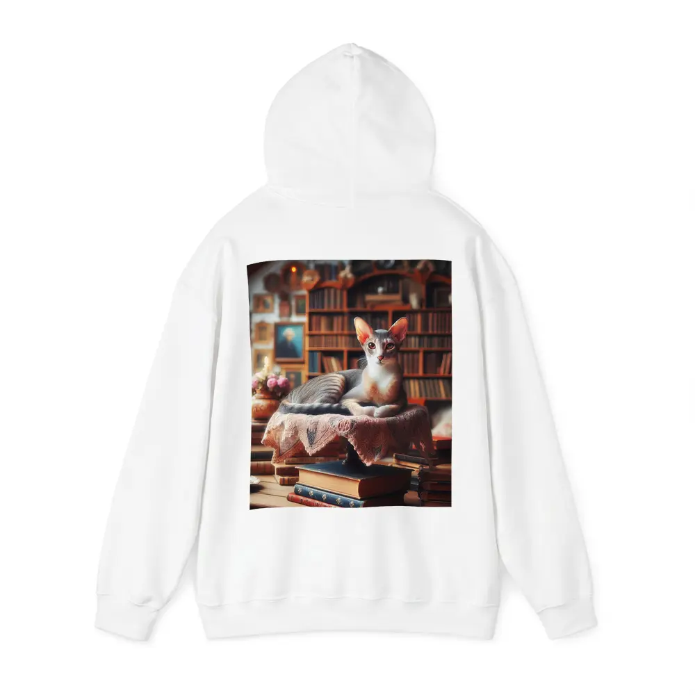 Abyssinian Cat Resting in Cozy Library – Hoodies