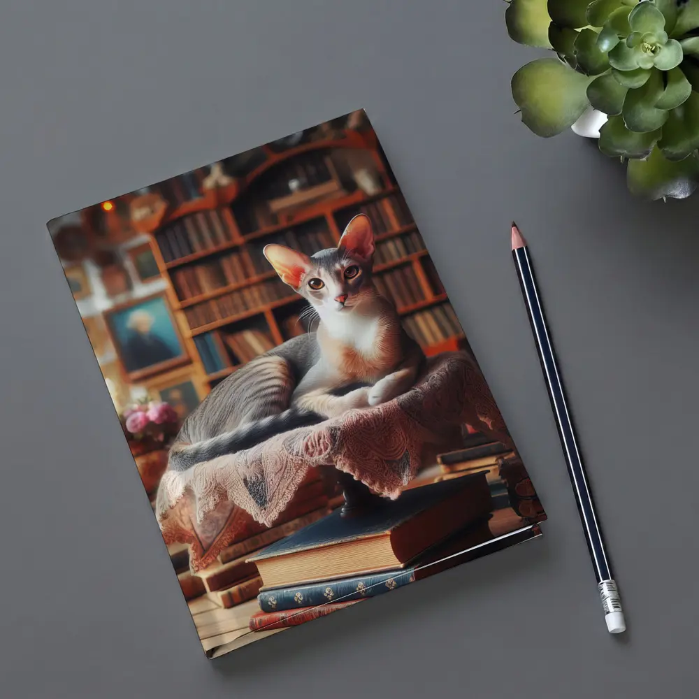 Abyssinian Cat Resting in Cozy Library – Notebooks