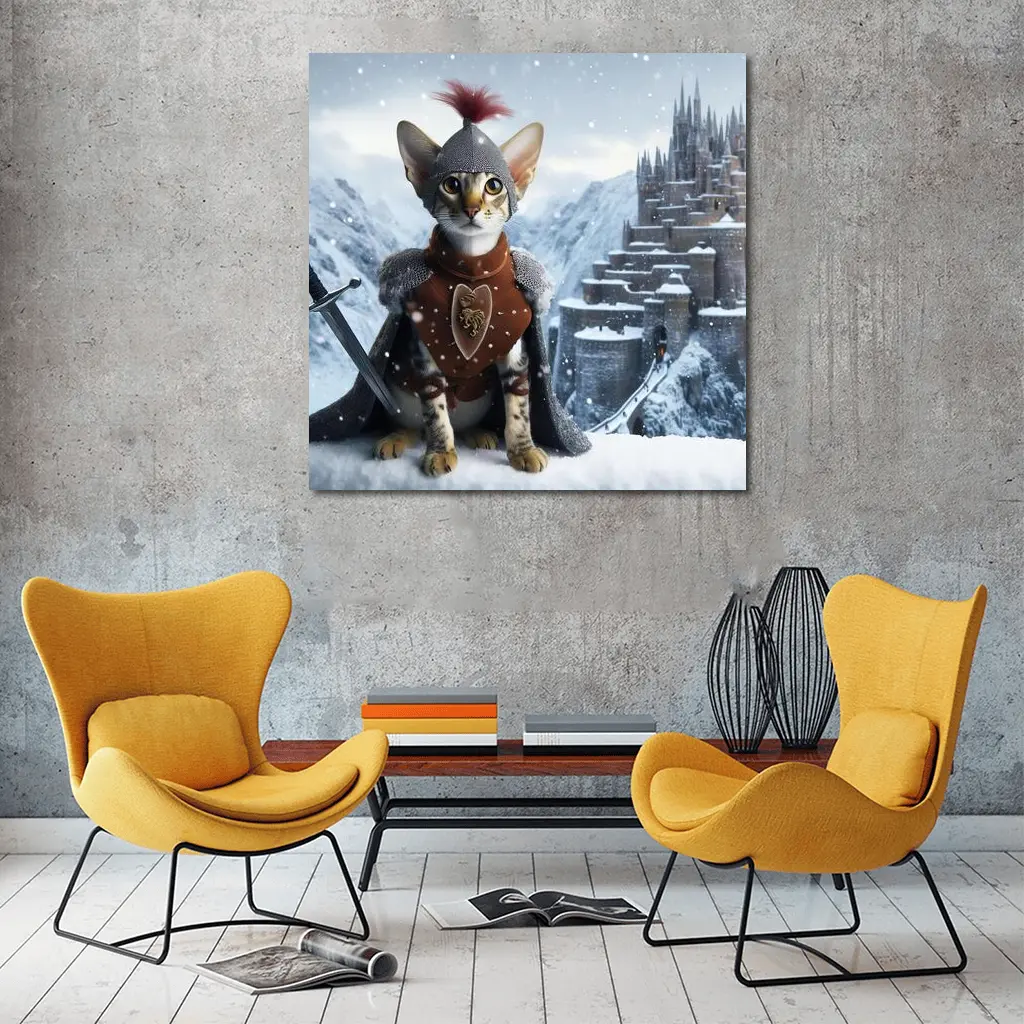 Oriental Shorthair Knight Cat Snow Castle – Wall Art