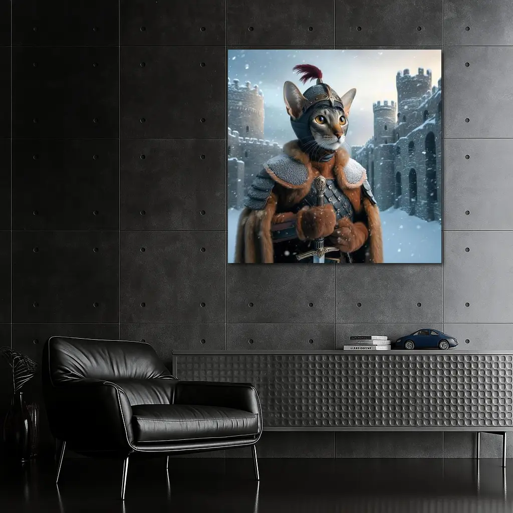 Abyssinian Cat Knight Snowy Castle Fantasy – Wall Art