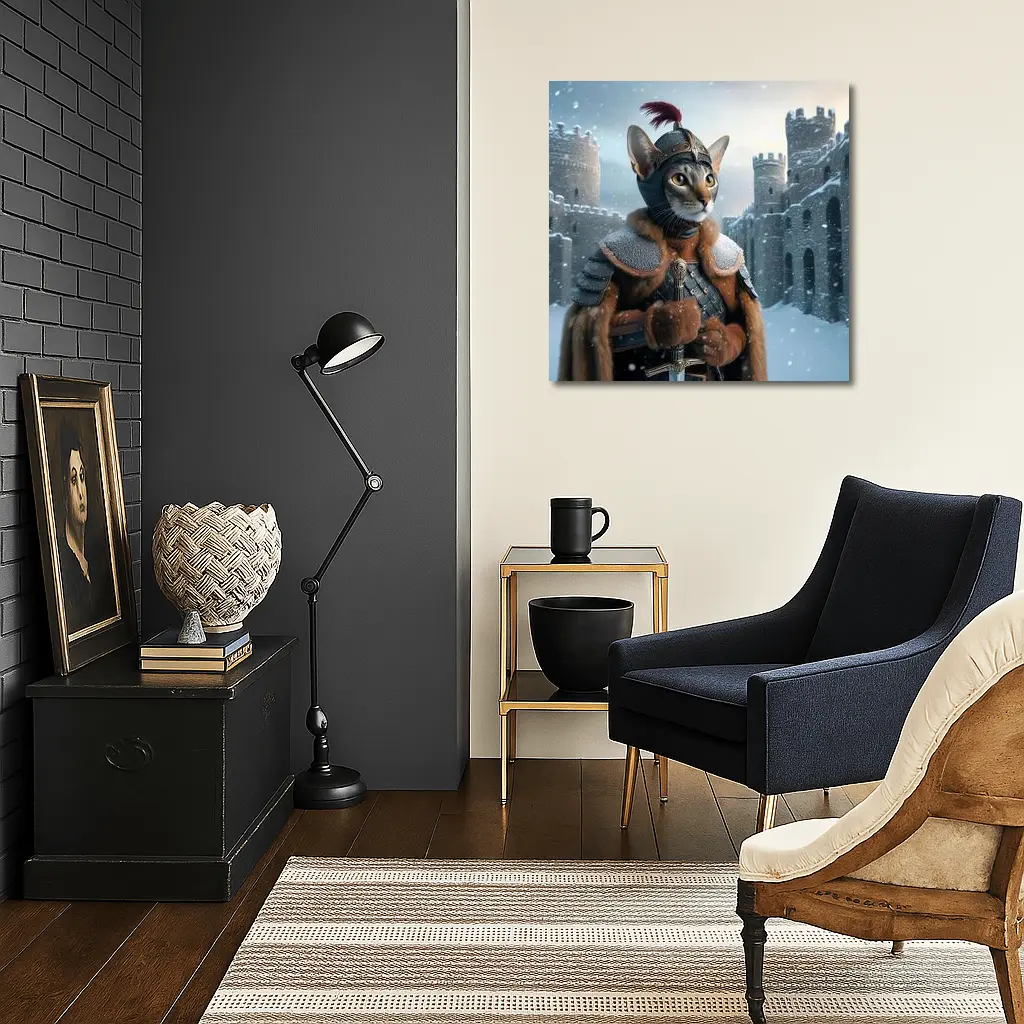 Abyssinian Cat Knight Snowy Castle Fantasy – Wall Art