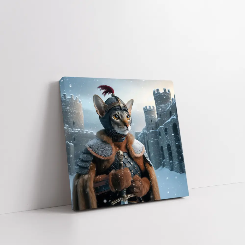 Abyssinian Cat Knight Snowy Castle Fantasy – Wall Art