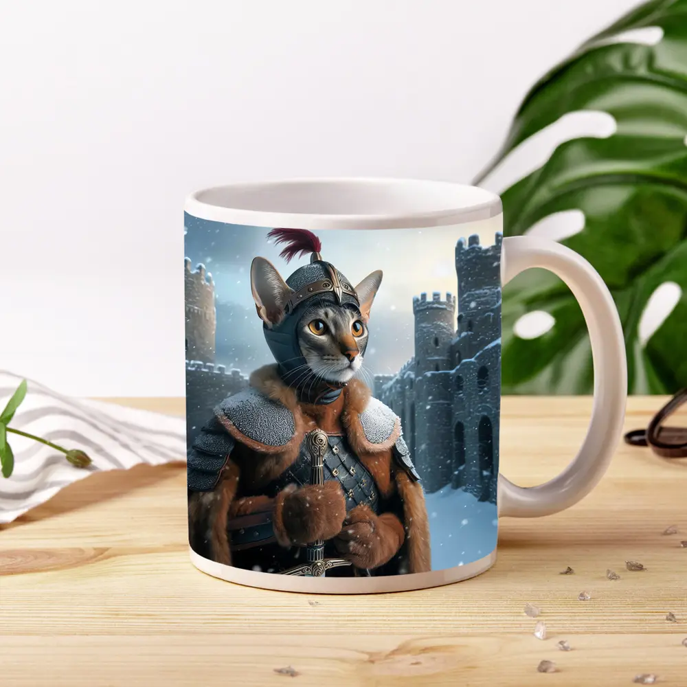 Abyssinian Cat Knight Snowy Castle Fantasy – Mugs
