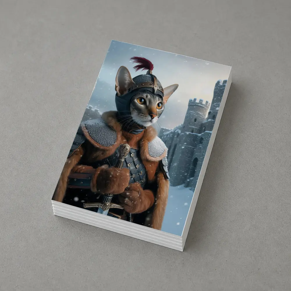 Abyssinian Cat Knight Snowy Castle Fantasy – Postcards