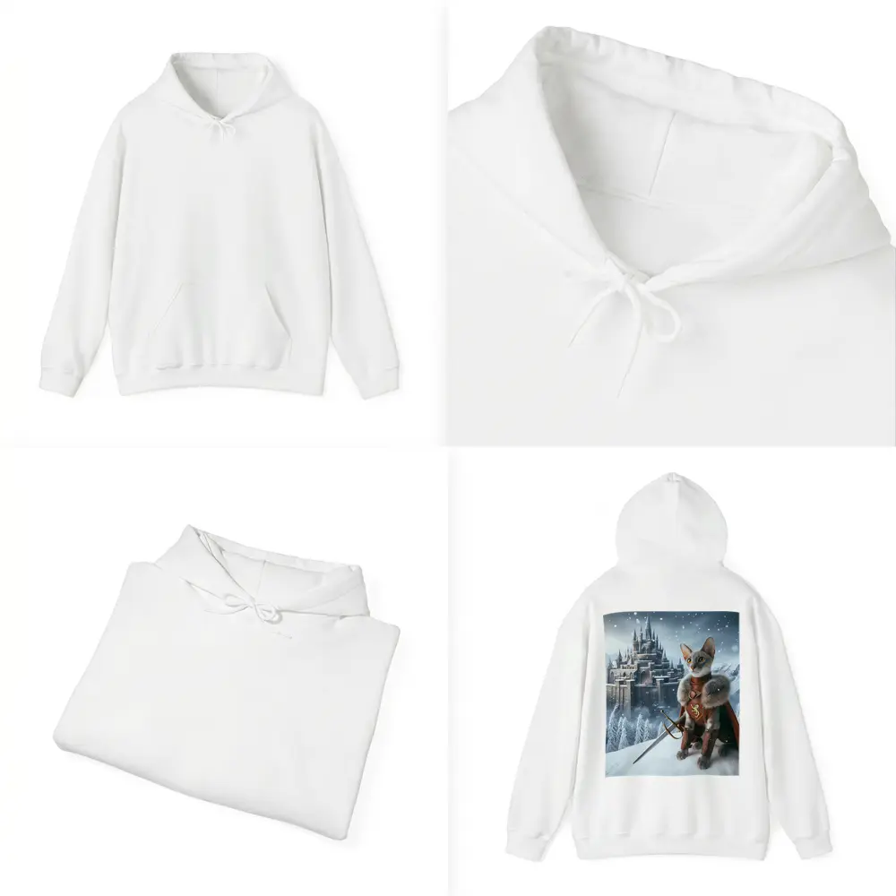 Gray Cat Knight Snow Castle Fantasy – Hoodies