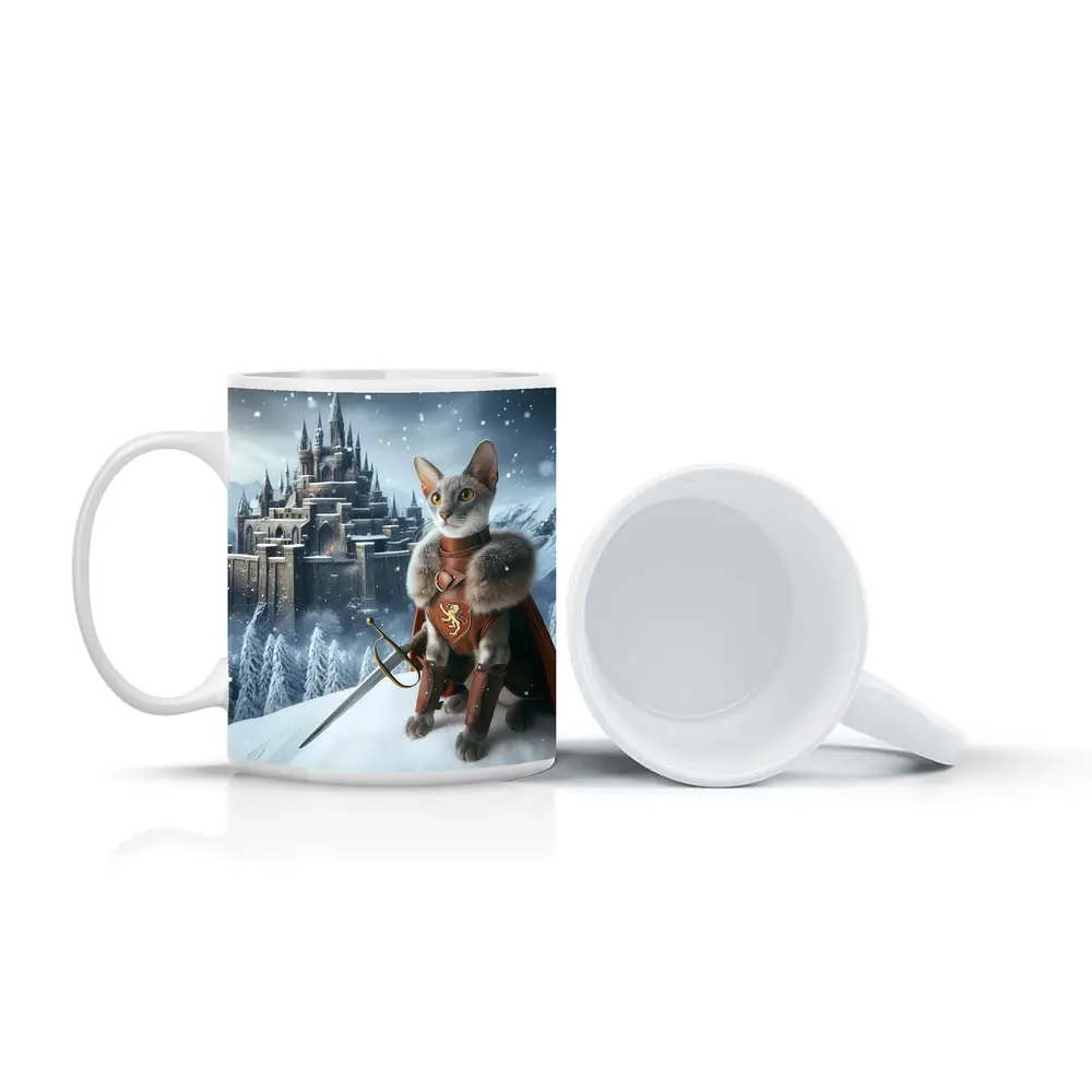 Gray Cat Knight Snow Castle Fantasy – Mugs
