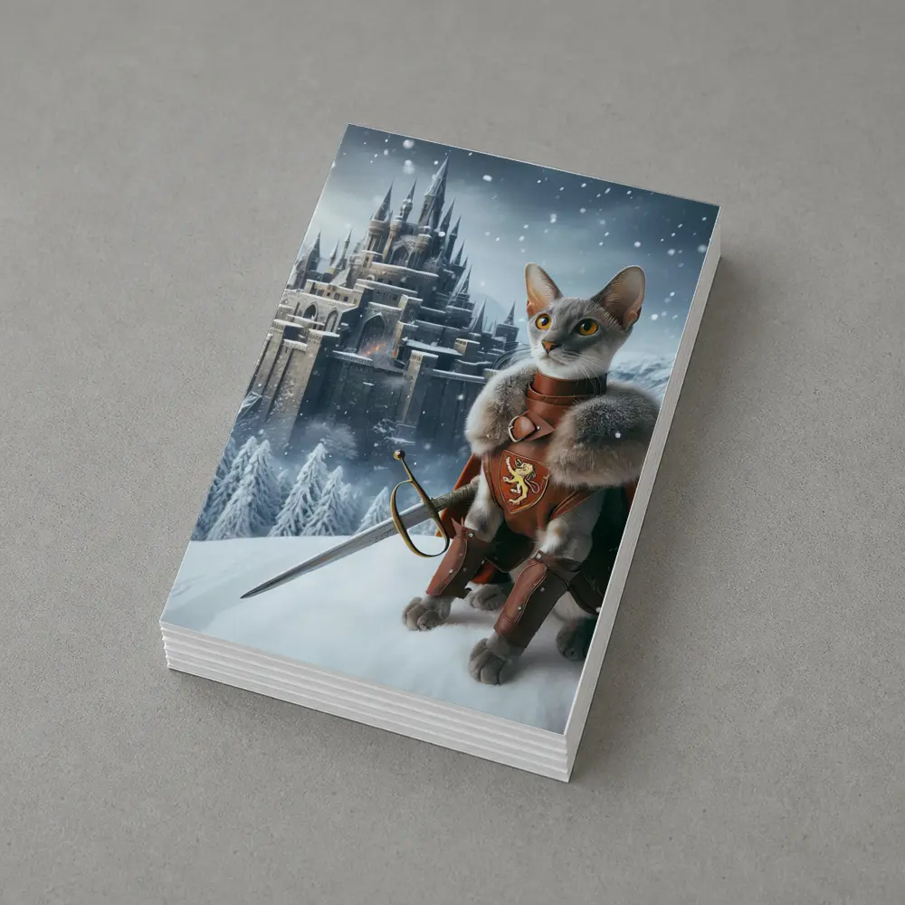 Gray Cat Knight Snow Castle Fantasy – Postcards