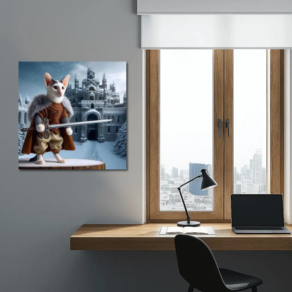 Medieval Warrior Cat Snowy Castle Fantasy – Wall Art