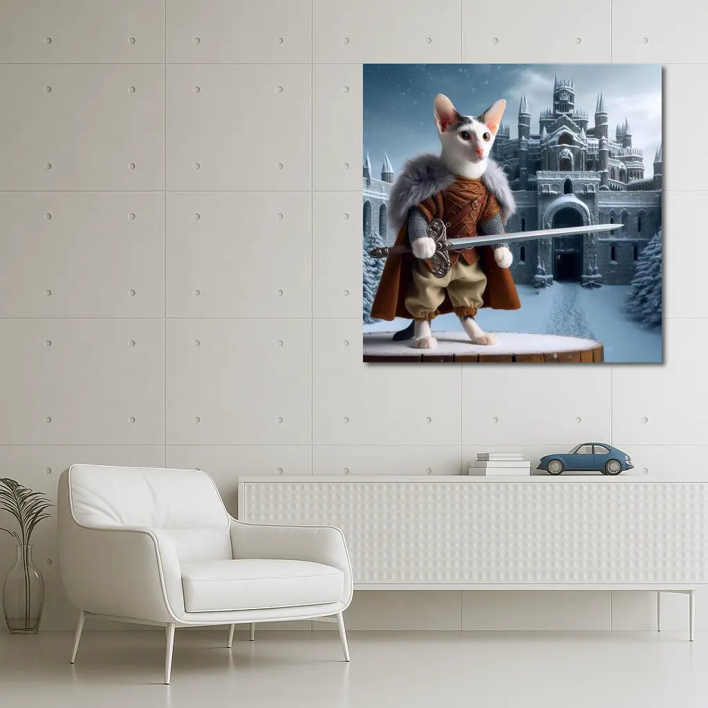Medieval Warrior Cat Snowy Castle Fantasy – Wall Art