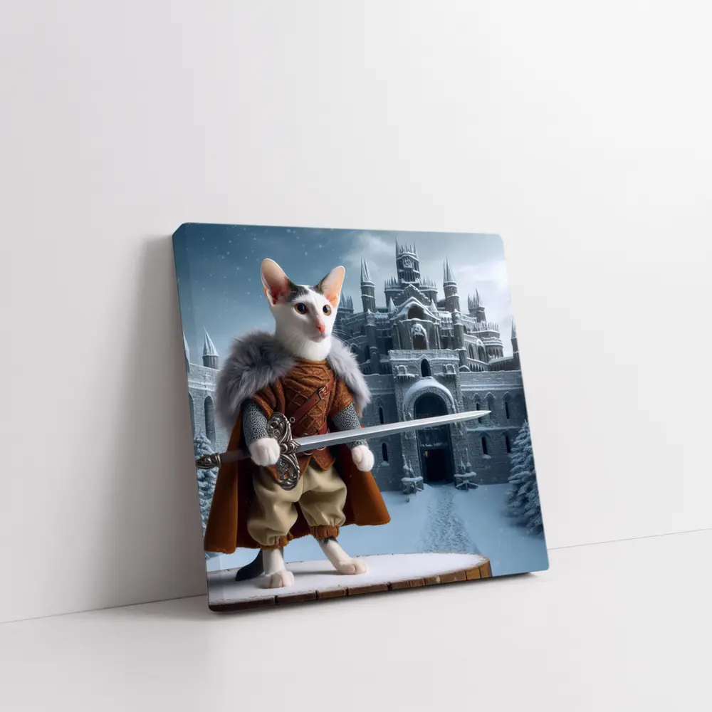 Medieval Warrior Cat Snowy Castle Fantasy – Wall Art